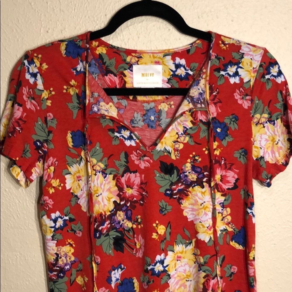 Maeve by Anthropologie Red Floral Tee Size XS - Picture 6 of 9